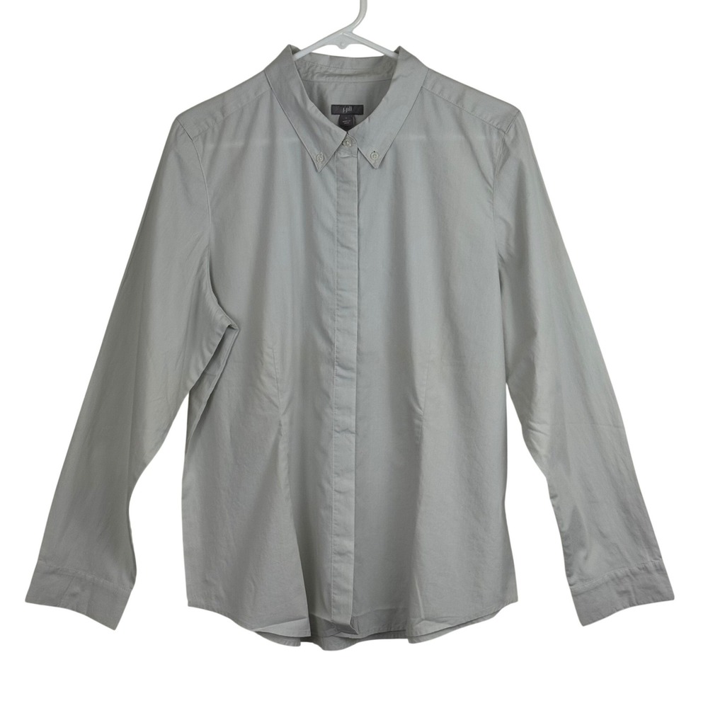 J. Jill Marble Grey Button Down Long Sleeve Shirt Clean Girl Officecore Neutral